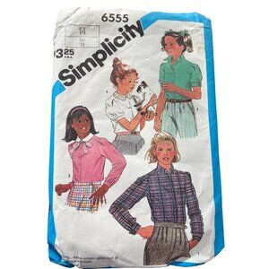 80s Simplicity 6555 Girls Set Of Blouse Sewing Pattern Size 14 Vintage 1984 CUT